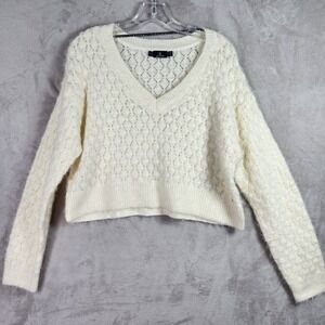Volcom Mesa Cove Sweater Womens Medium White Pointelle Knit Cropped Boho Preppy
